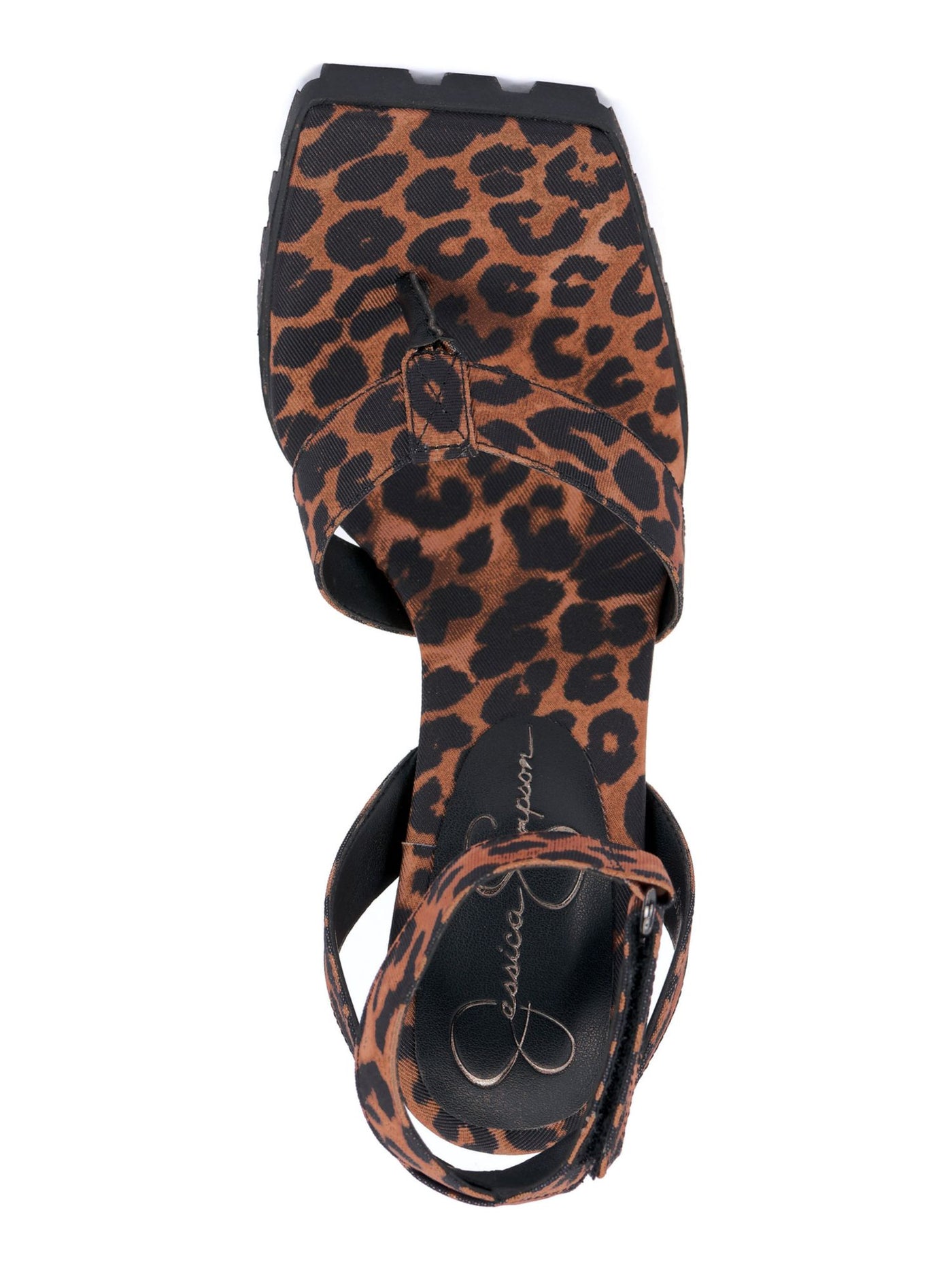 JESSICA SIMPSON Womens Brown Leopard Print Ankle Strap Lug Sole Kielne Square Toe Block Heel Heeled Sandal 9 M