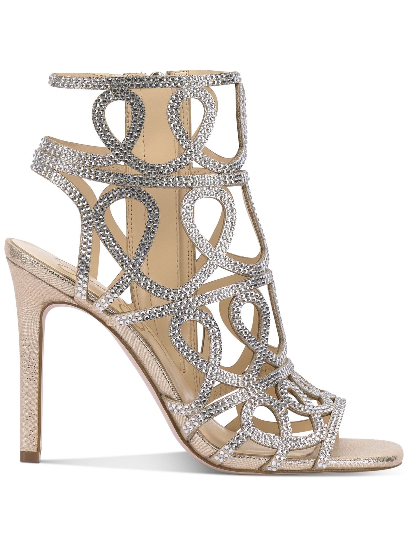 JESSICA SIMPSON Womens Gold Padded Rhinestone Strappy Opalite Open Toe Stiletto Zip-Up Dress Heeled Sandal 11 M