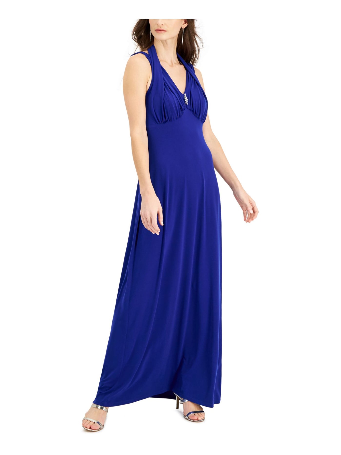 CONNECTED APPAREL Womens Blue Sleeveless Halter Full-Length Evening Gown Dress 12