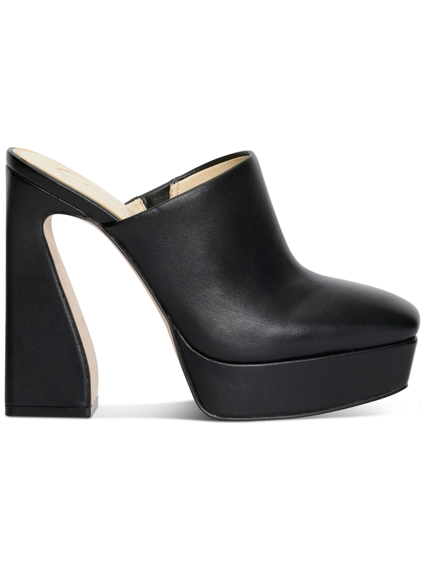 JESSICA SIMPSON Womens Black 1-1/2" Platform Denima Square Toe Slip On Leather Heeled Mules Shoes 10 M
