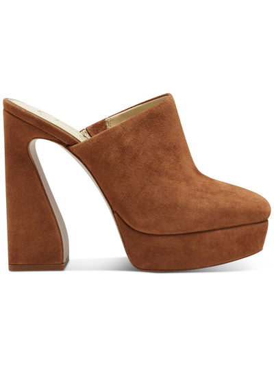 JESSICA SIMPSON Womens Brown 1-1/2" Platform Denima Square Toe Slip On Leather Heeled Mules Shoes 11 M