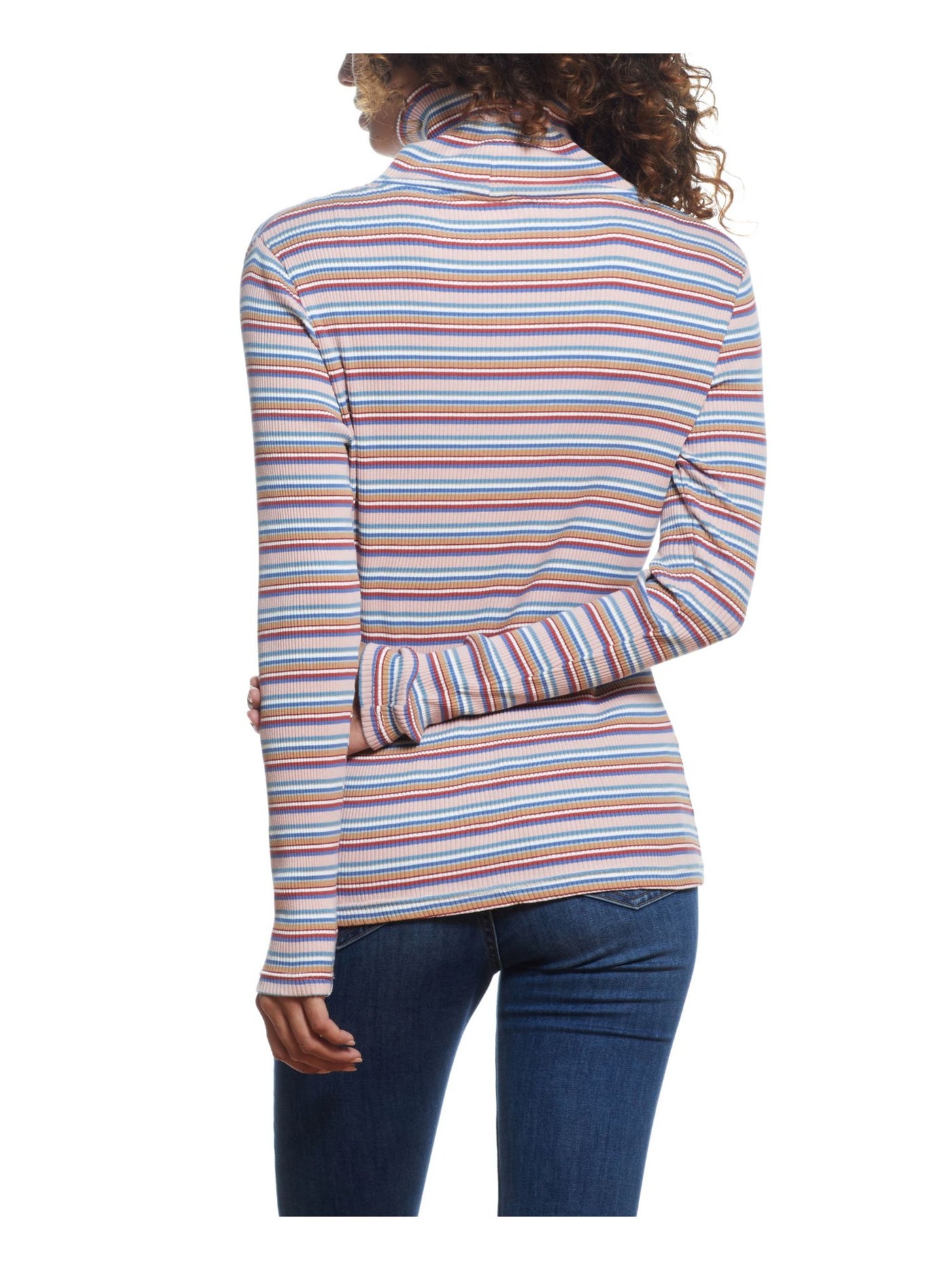 WEATHERPROOF VINTAGE Womens Pink Fitted Striped Long Sleeve Turtle Neck Top L