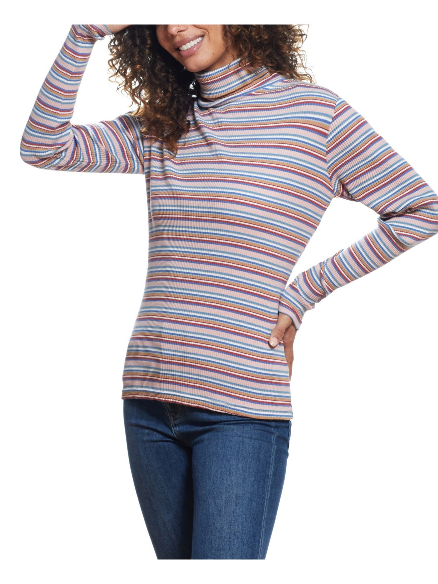 WEATHERPROOF VINTAGE Womens Pink Fitted Striped Long Sleeve Turtle Neck Top L