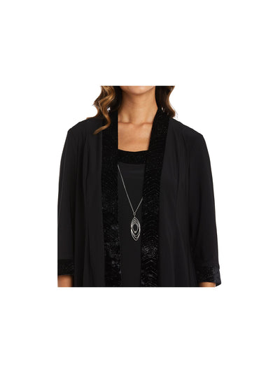 R&M RICHARDS Womens Black Sheer 3/4 Sleeve Open Front Wear To Work Cardigan 16