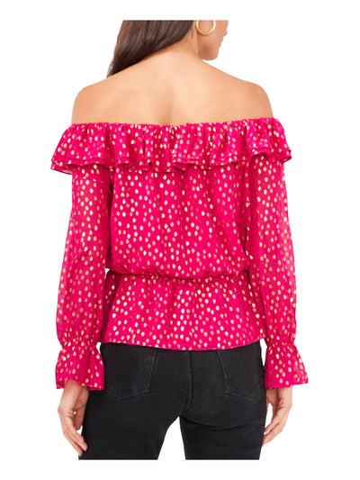 VINCE CAMUTO Womens Pink Metallic Ruffled Peplum Waist Blouson Sleeve Off Shoulder Blouse XS