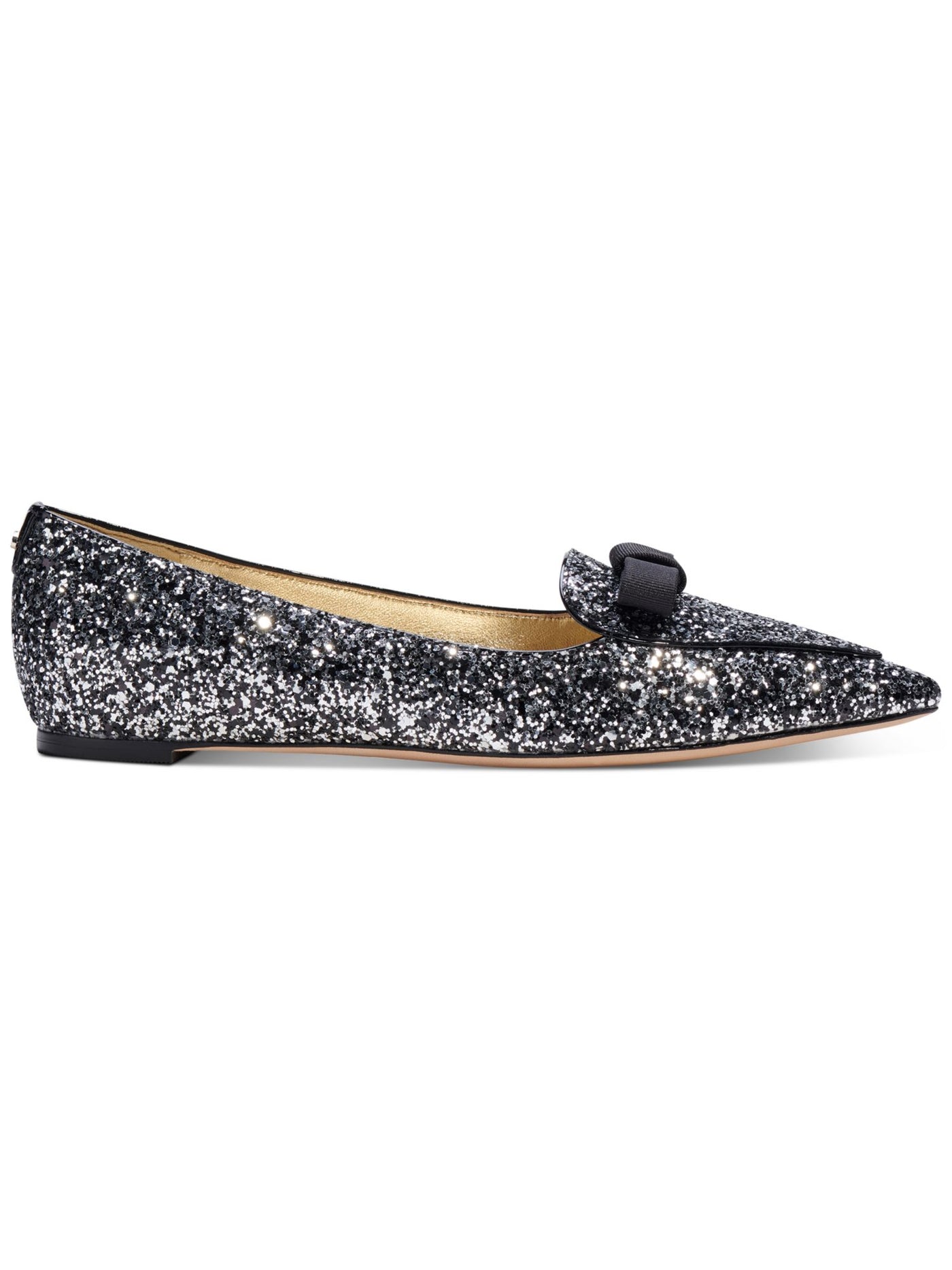 KATE SPADE NEW YORK Womens Black Bow Accent Glitter Poppy Pointed Toe Slip On Flats Shoes 6 B