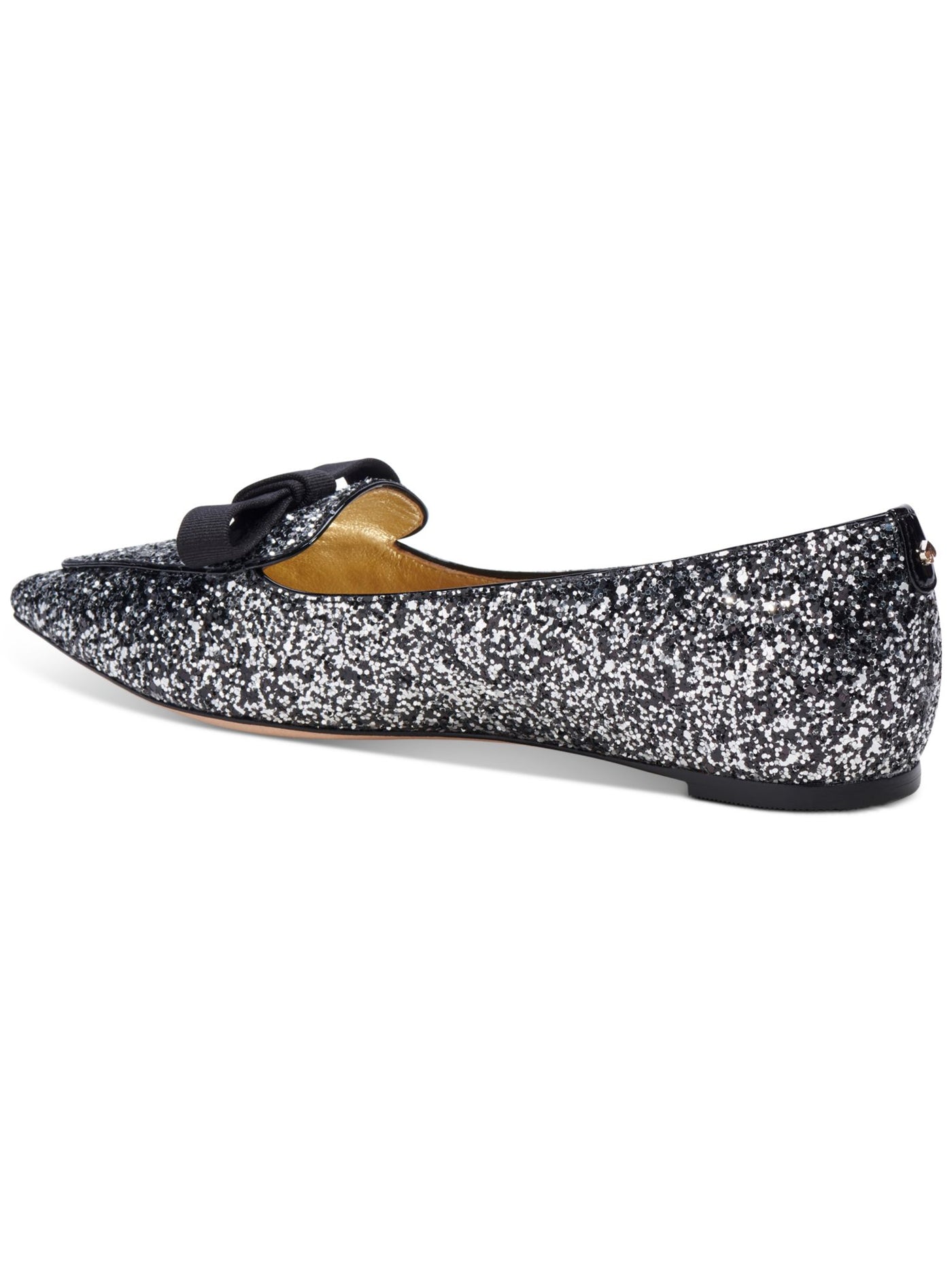 KATE SPADE NEW YORK Womens Black Bow Accent Glitter Poppy Pointed Toe Slip On Flats Shoes 6 B