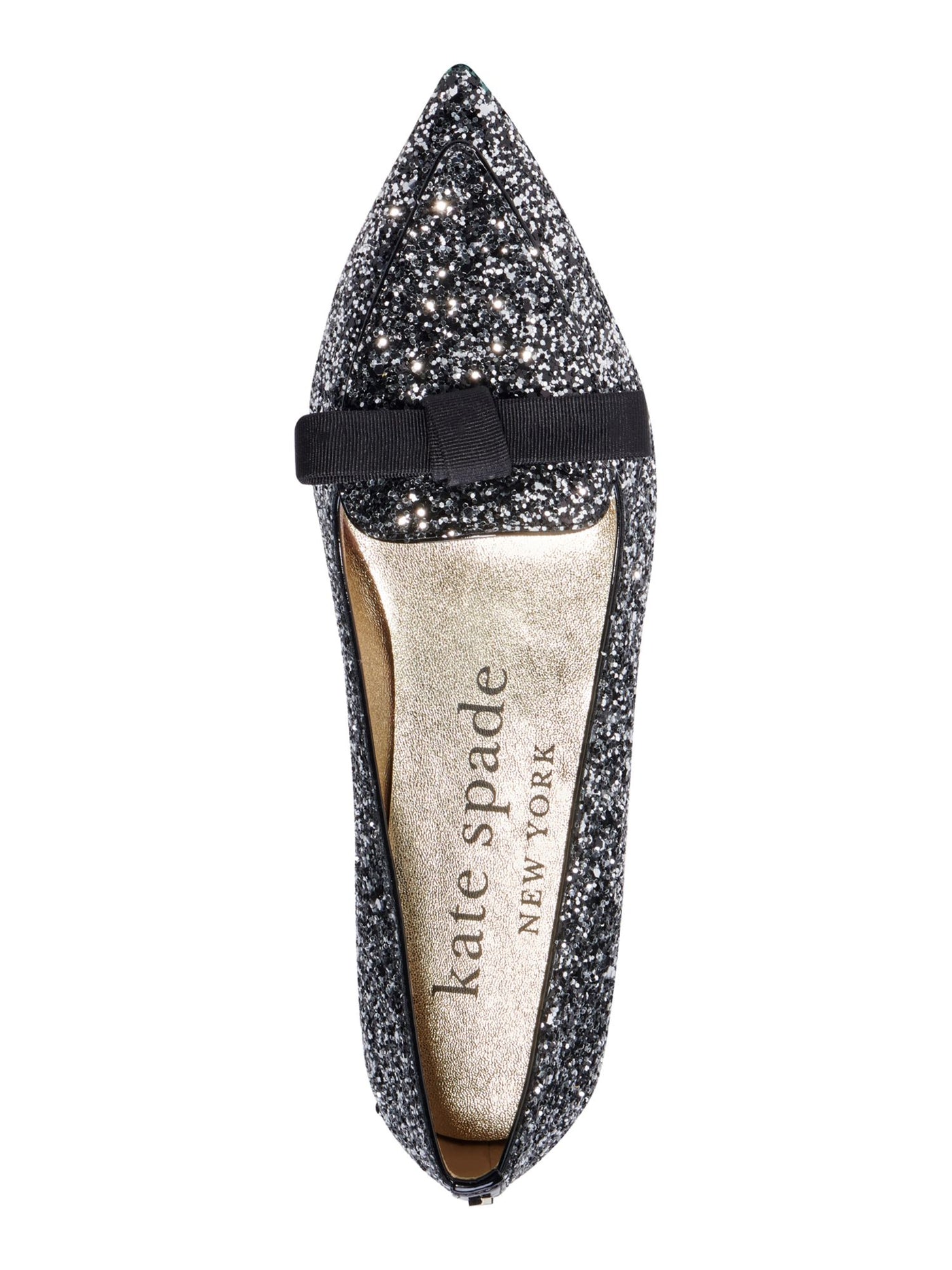 KATE SPADE NEW YORK Womens Black Bow Accent Glitter Poppy Pointed Toe Slip On Flats Shoes 6 B