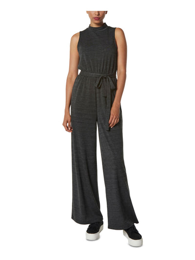 MNY MARC NEW YORK PERFORMANCE Womens Gray Tie Elastic Waist Heather Sleeveless Mock Neck Wide Leg Jumpsuit M
