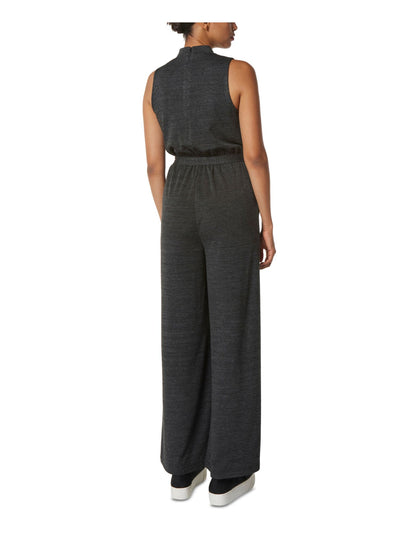 MNY MARC NEW YORK PERFORMANCE Womens Gray Tie Elastic Waist Heather Sleeveless Mock Neck Wide Leg Jumpsuit M
