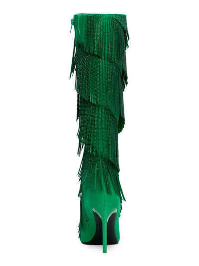 INC Womens Green Fringed Padded Shyn Pointed Toe Stiletto Zip-Up Dress Boots 5 M