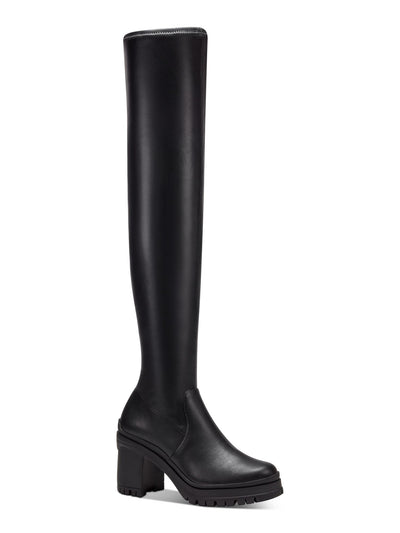 BAR III Womens Black Lug Sole Padded Fernn Almond Toe Block Heel Zip-Up Boots Shoes 8 M