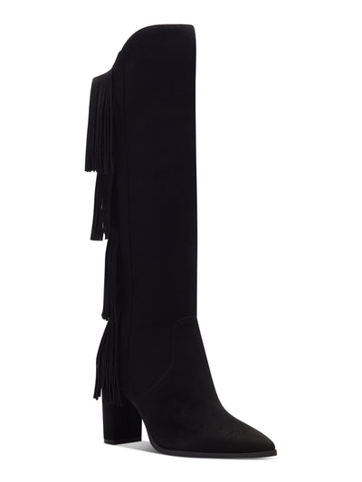 INC Womens Black Fringed Cushioned Yomesa Pointed Toe Block Heel Zip-Up Heeled Boots 5 M