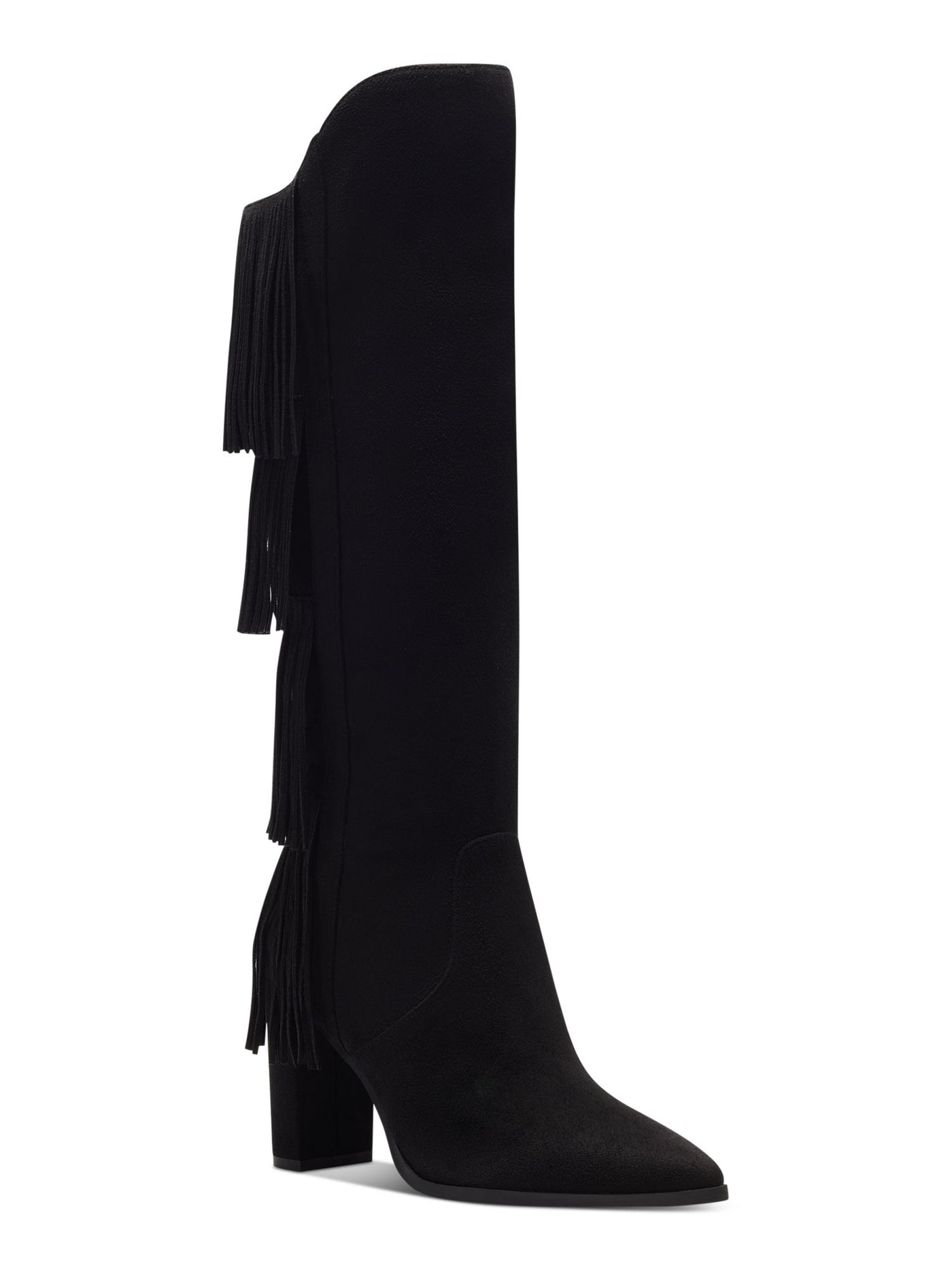 INC Womens Black Fringed Cushioned Yomesa Pointed Toe Block Heel Zip-Up Heeled Boots 7 M