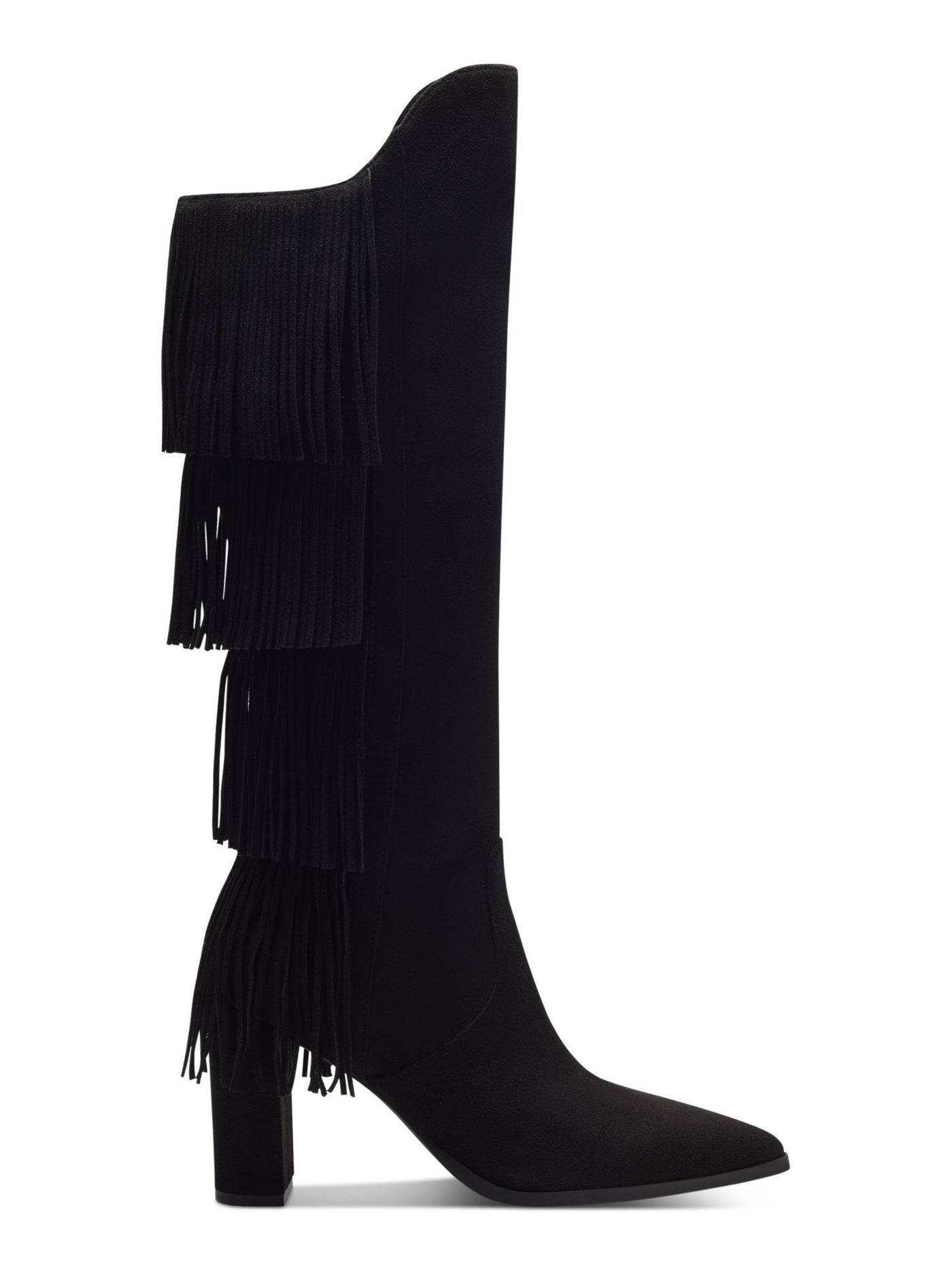 INC Womens Black Fringed Cushioned Yomesa Pointed Toe Block Heel Zip-Up Heeled Boots 7 M