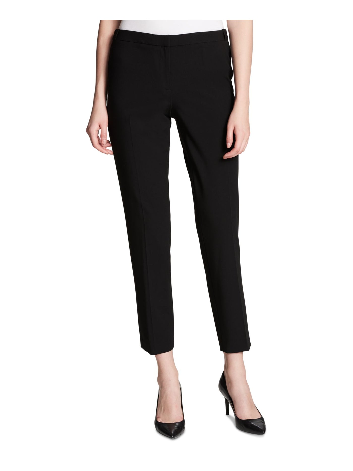 CALVIN KLEIN Womens Black Stretch Zippered Pocketed Low Rise Tapered Ankle Wear To Work Straight leg Pants Petites 6P