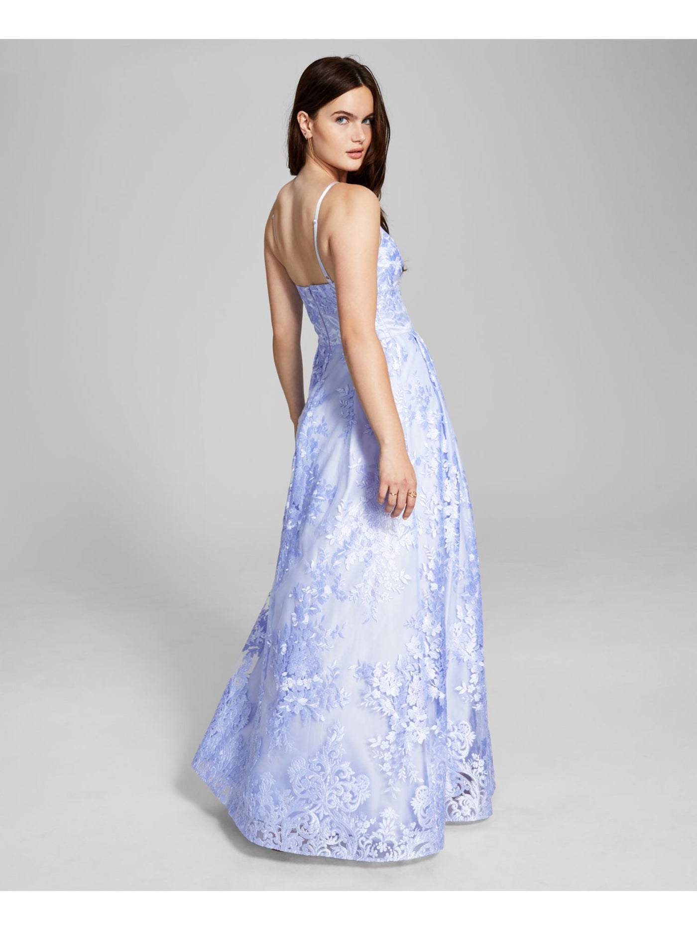 BCX DRESS Womens Light Blue Zippered Crisscross Straps Lined Sleeveless V Neck Full-Length Formal Gown Dress 0