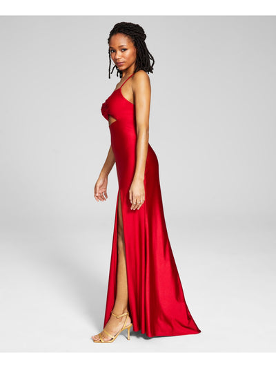 BLONDIE NITES Womens Red Stretch Cut Out Zippered Hook Back Closure Padded Cups Spaghetti Strap Sweetheart Neckline Full-Length Prom Gown Dress 9