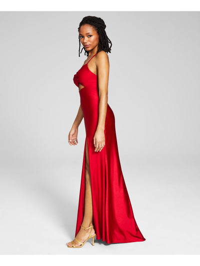 BLONDIE NITES Womens Red Stretch Cut Out Zippered Hook Back Closure Padded Cups Spaghetti Strap Sweetheart Neckline Full-Length Prom Gown Dress Juniors 13