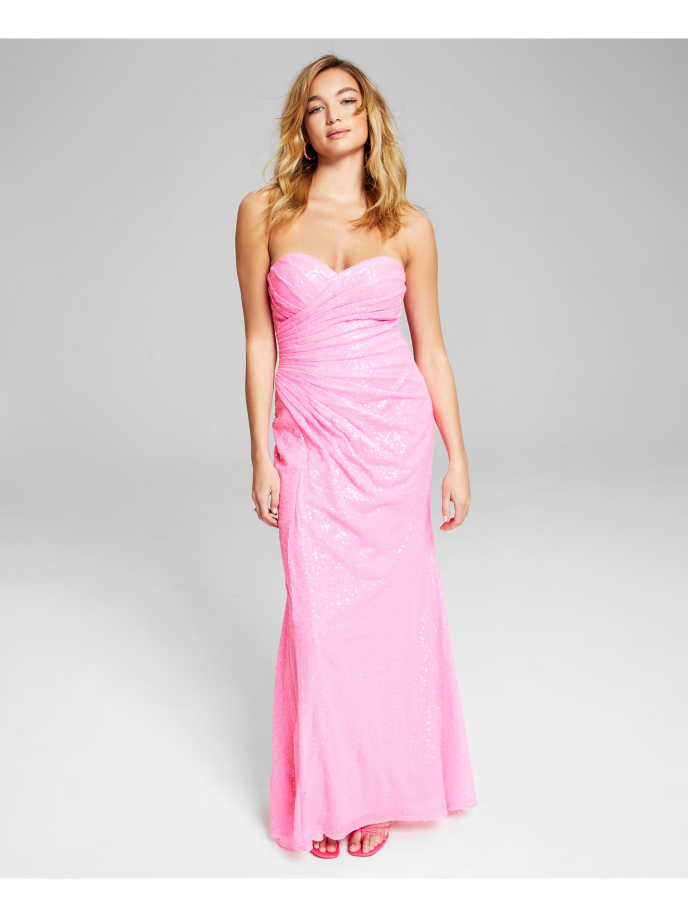 BLONDIE NITES Womens Pink Sequined Zippered Lined Sleeveless Sweetheart Neckline Full-Length Formal Gown Dress Juniors 3