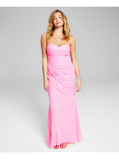 BLONDIE NITES Womens Pink Sequined Zippered Lined Sleeveless Sweetheart Neckline Full-Length Formal Gown Dress 3