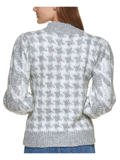 CALVIN KLEIN Womens Gray Houndstooth Long Sleeve Mock Neck Sweater M