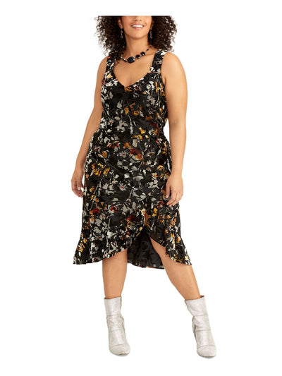 RACHEL RACHEL ROY Womens Black Stretch Floral Sleeveless Queen Anne Neckline Knee Length Party Tulip Dress Plus 1X