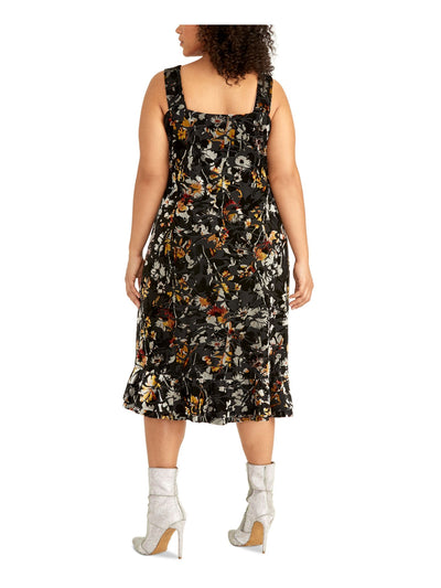 RACHEL RACHEL ROY Womens Black Stretch Floral Sleeveless Queen Anne Neckline Knee Length Party Tulip Dress Plus 1X