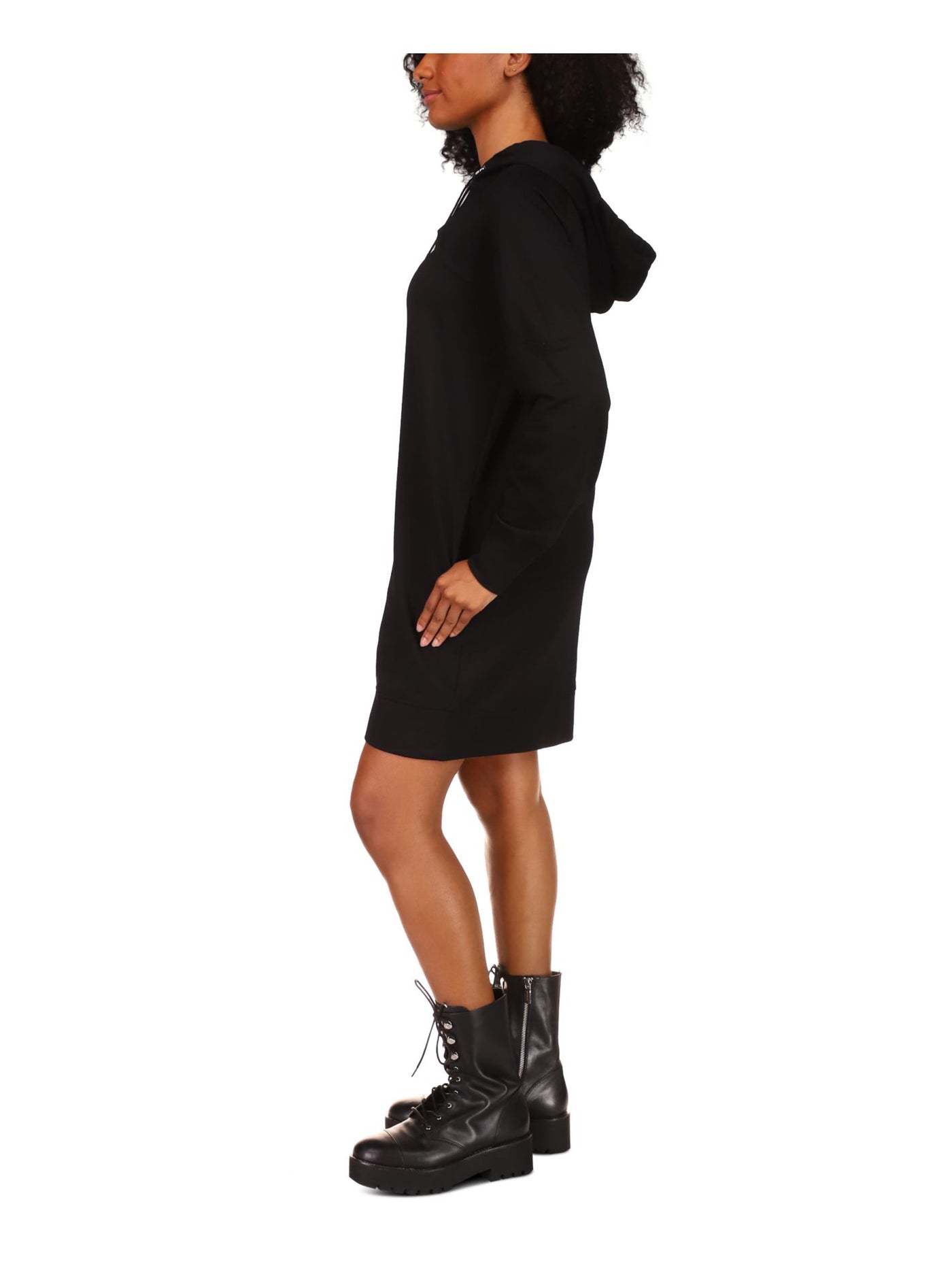 MICHAEL MICHAEL KORS Womens Black Cut Out Drawstring Hoodie Long Sleeve Above The Knee Sweatshirt Dress XS