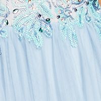 SAY YES TO THE PROM Womens Light Blue Beaded Zippered Lined Tulle Spaghetti Strap V Neck Full-Length Prom Gown Dress