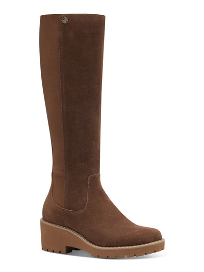 GIANI BERNINI Womens Brown Lug Sole Stretch Valensia Round Toe Block Heel Zip-Up Leather Riding Boot 8 M