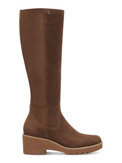 GIANI BERNINI Womens Brown Lug Sole Stretch Valensia Round Toe Block Heel Zip-Up Leather Riding Boot 8 M