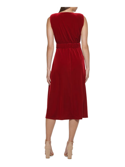 KENSIE Womens Red Pocketed Twist Front Sleeveless V Neck Midi Party Shift Dress M