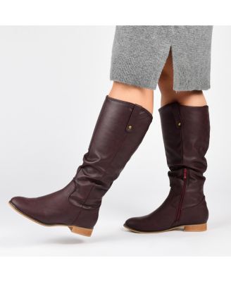 JOURNEE COLLECTION Womens Maroon Pull Tab Comfort Studded Taven Round Toe Block Heel Zip-Up Riding Boot M