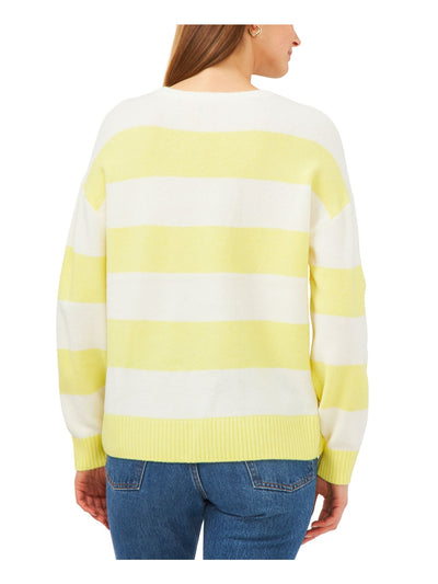 VINCE CAMUTO Womens Yellow Ribbed Striped Long Sleeve V Neck Sweater XL