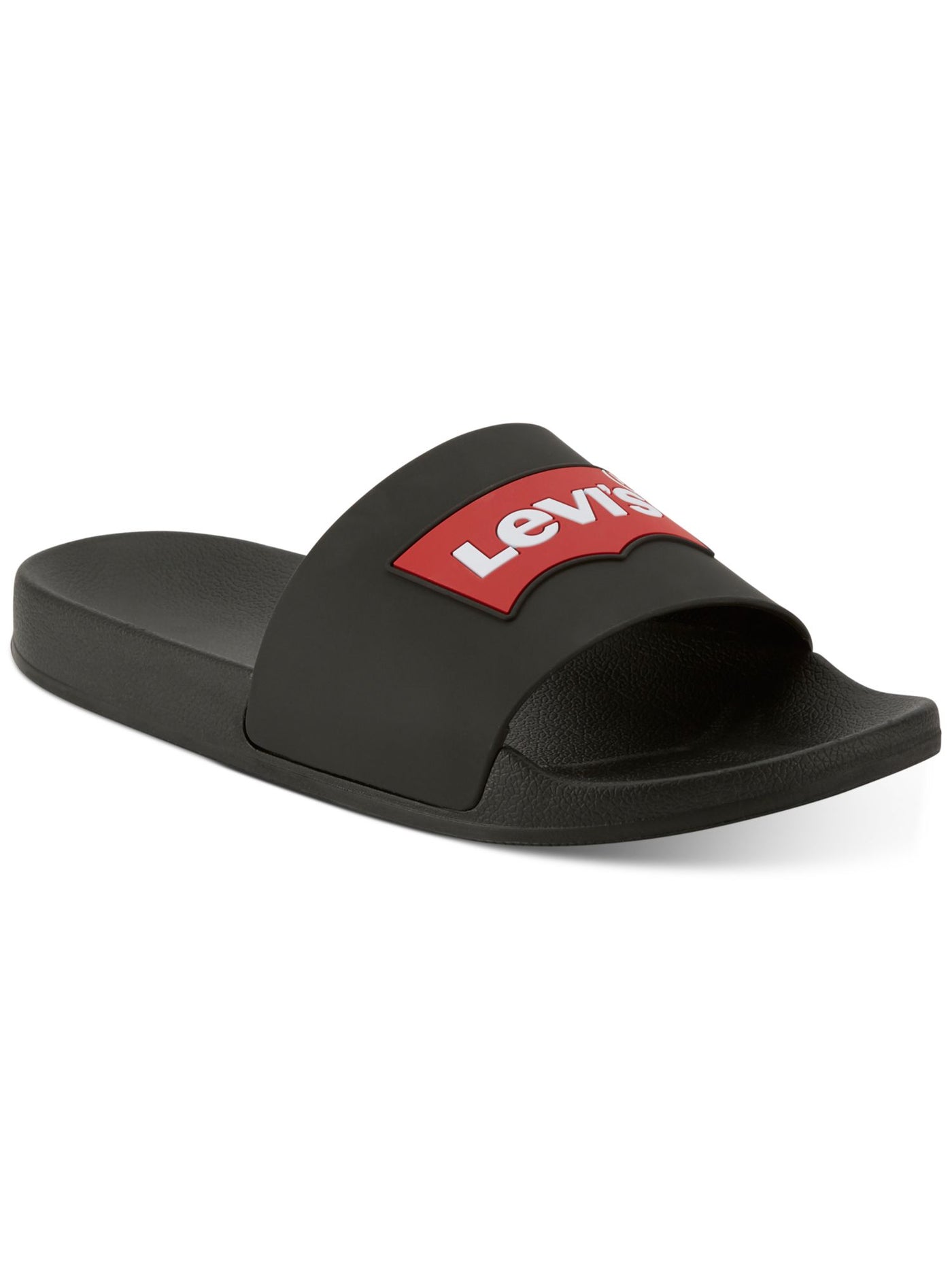 LEVI'S Mens Black Padded Batwing-logo Open Toe Slip On Slide Sandals Shoes 8