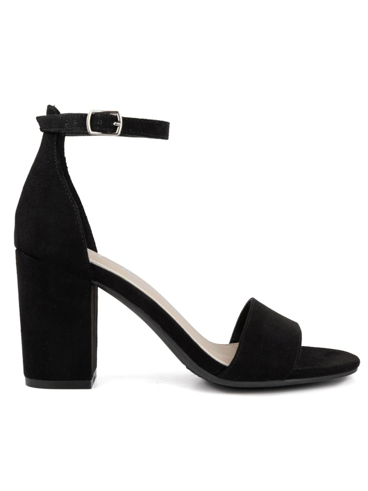 SUGAR Womens Black Padded Adjustable Ankle Strap Machelene Open Toe Block Heel Buckle Dress Sandals Shoes 9 M