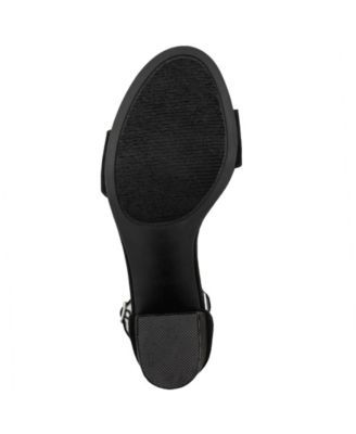 SUGAR Womens Black Padded Adjustable Ankle Strap Machelene Open Toe Block Heel Buckle Dress Sandals Shoes M