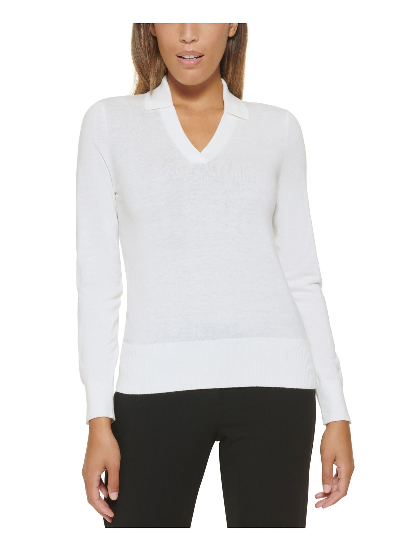 CALVIN KLEIN Womens White Long Sleeve Wear To Work Sweater Petites PM