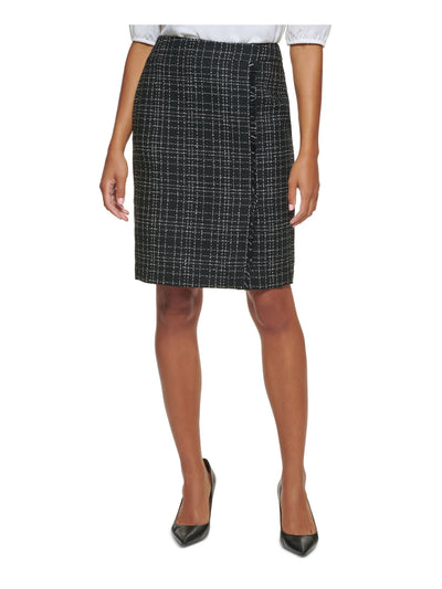 CALVIN KLEIN Womens Black Fringed Zippered Lined Above The Knee Wear To Work Pencil Skirt 0
