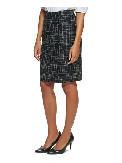 CALVIN KLEIN Womens Black Fringed Zippered Lined Above The Knee Wear To Work Pencil Skirt 0