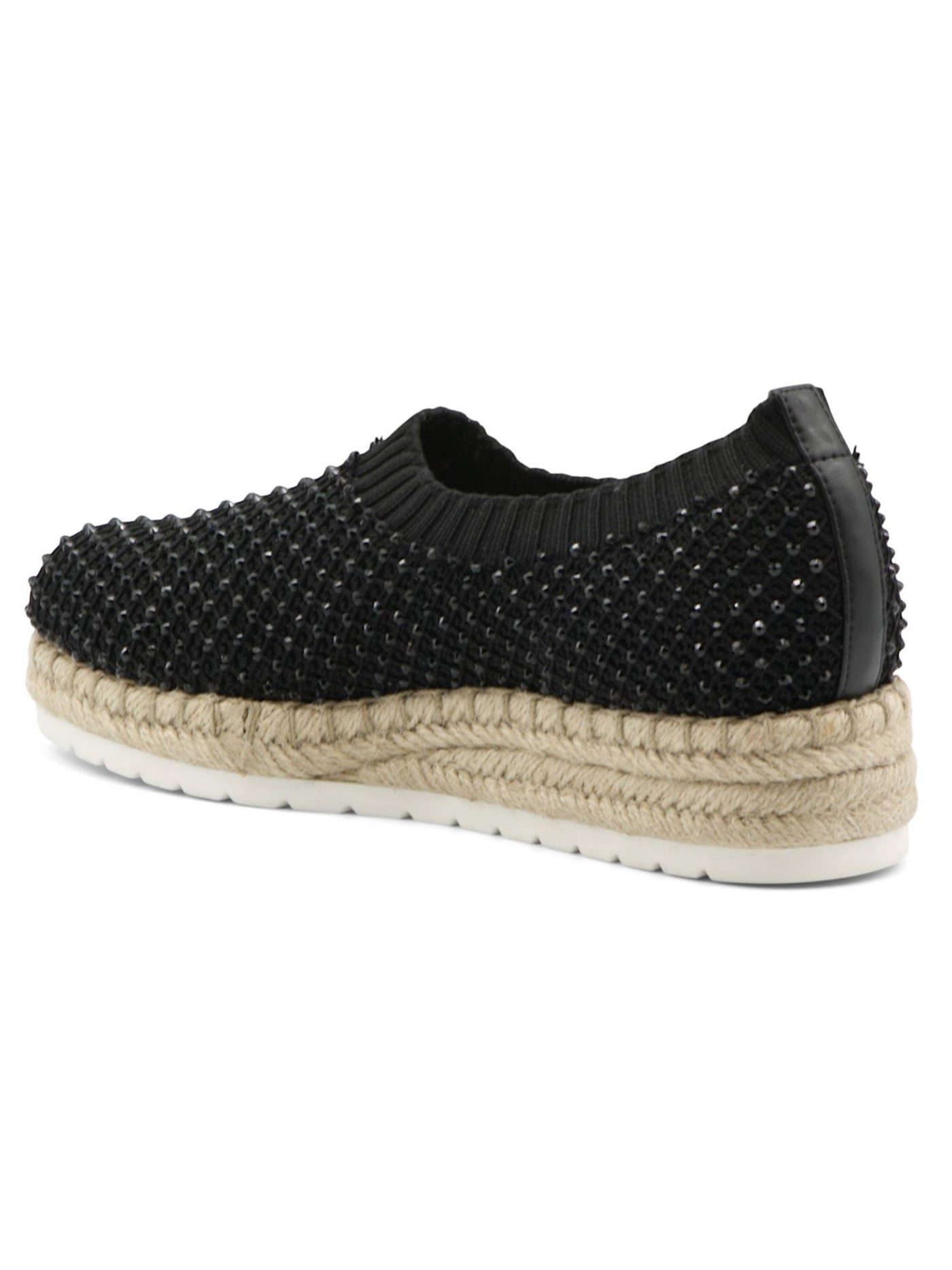 ADRIENNE VITTADINI SPORT Womens Black Stretch Knit 1" Platform Beaded Mesh Covering Cushioned Nicola Round Toe Wedge Slip On Espadrille Shoes 7.5 M