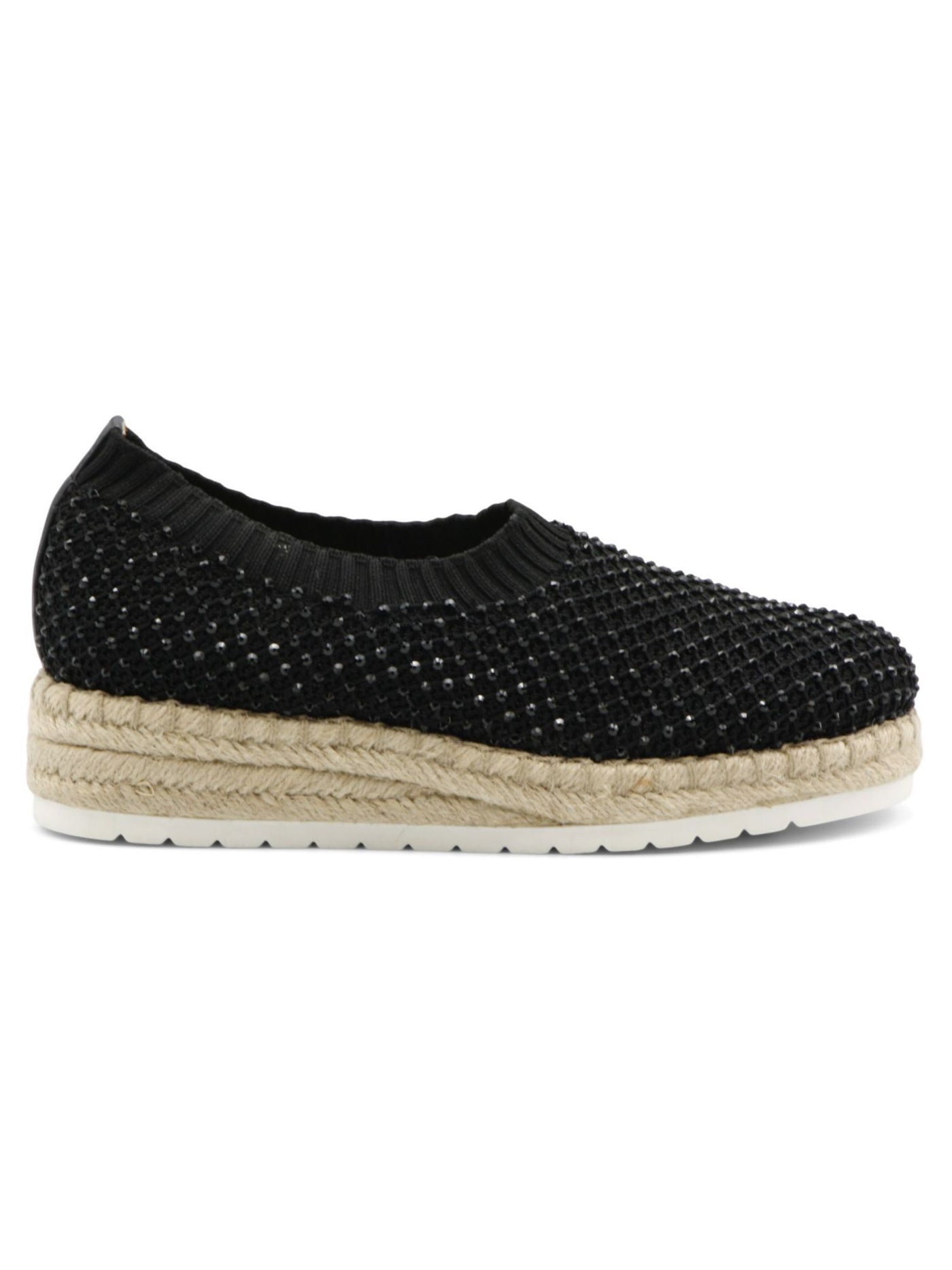 ADRIENNE VITTADINI SPORT Womens Black Stretch Knit 1" Platform Beaded Mesh Covering Cushioned Nicola Round Toe Wedge Slip On Espadrille Shoes 7.5 M