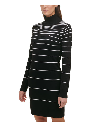 TOMMY HILFIGER Womens Stretch Ribbed Long Sleeve Turtle Neck Above The Knee Sheath Dress