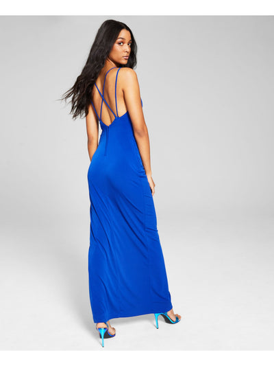 CITY STUDIO Womens Blue Zippered Slitted Lined Sleeveless V Neck Full-Length Gown Prom Dress 15