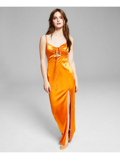 CITY STUDIO Womens Orange Cut Out Zippered Slitted Tie Sleeveless Sweetheart Neckline Full-Length Cocktail Gown Dress S