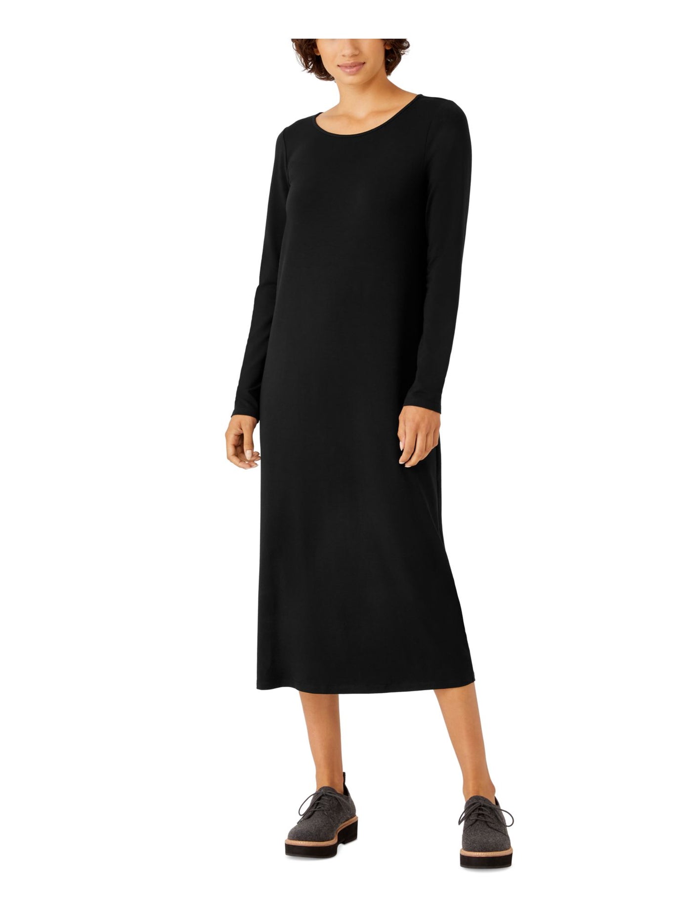 EILEEN FISHER Womens Black Long Sleeve Round Neck Midi T-Shirt Dress XS\TP