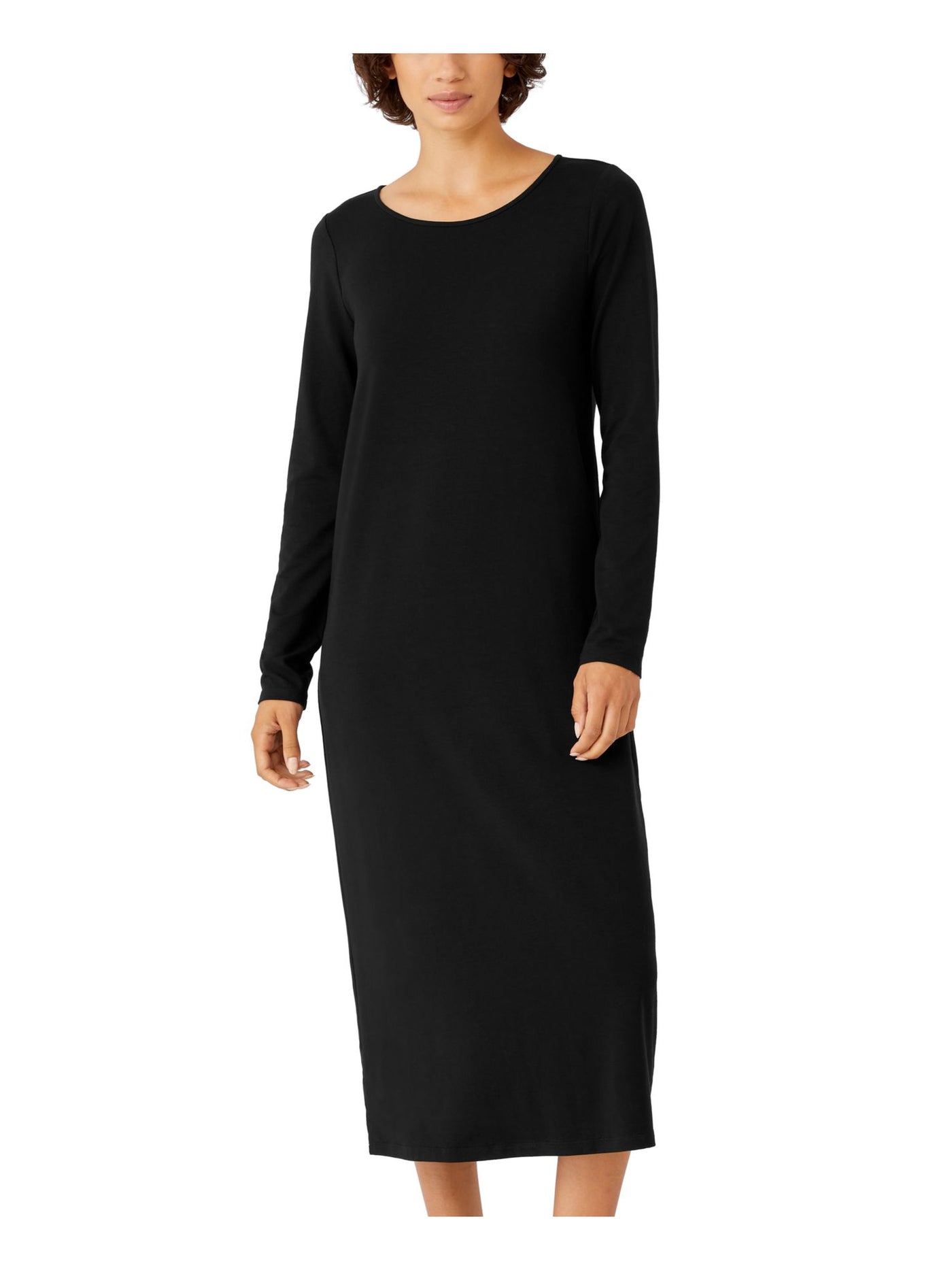 EILEEN FISHER Womens Black Long Sleeve Round Neck Midi T-Shirt Dress XS\TP