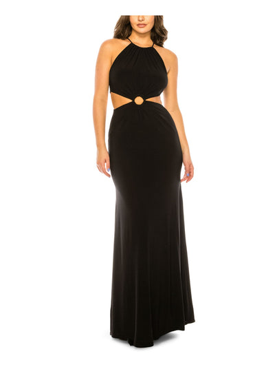 B DARLIN Womens Black Cut Out Zippered Sleeveless Halter Full-Length Evening Gown Dress Juniors S