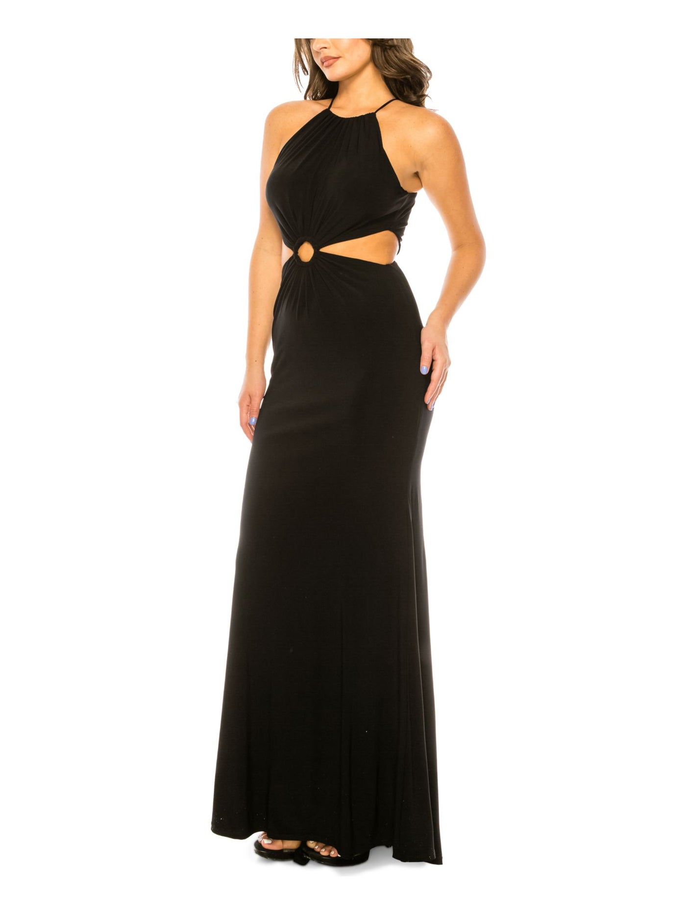 B DARLIN Womens Black Cut Out Zippered Sleeveless Halter Full-Length Evening Gown Dress Juniors S